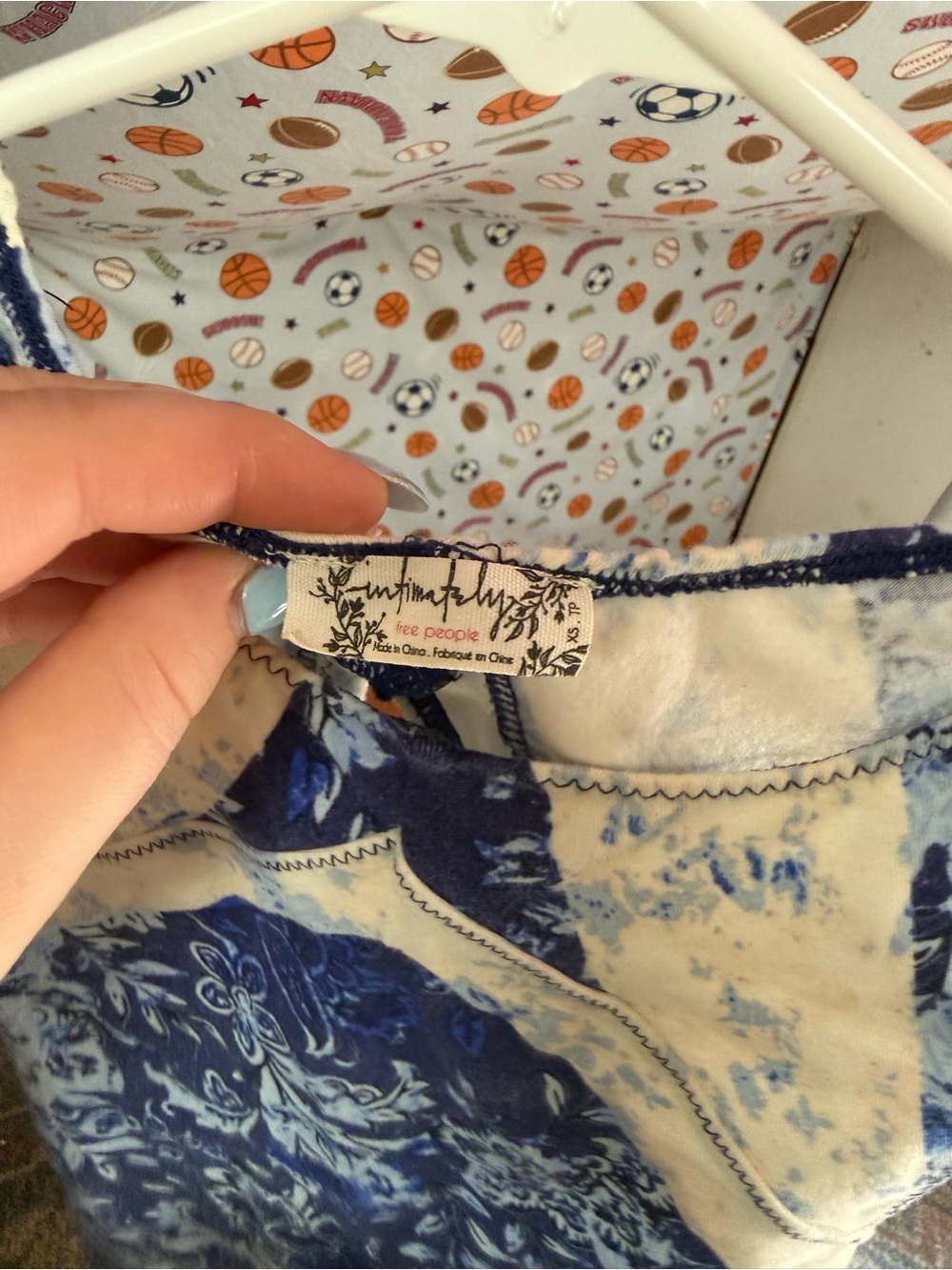 Free People Intimately Blue and Cream Floral Patchwork Bodysuit - Picture 3 of 3